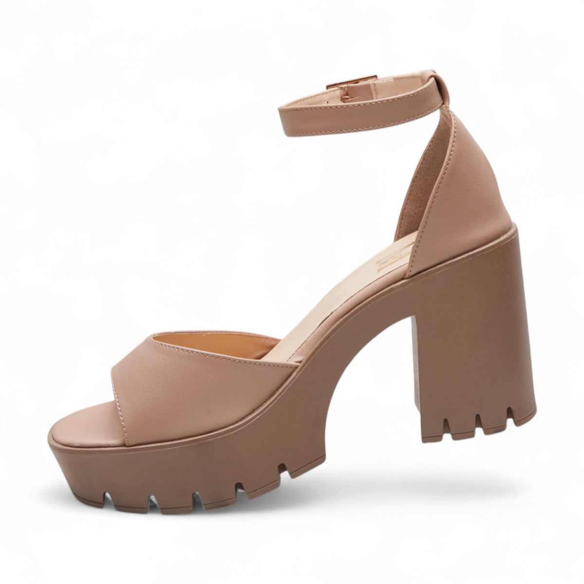 Sandalias beige de tacón alto para dama con plataforma y correa ajustable, estilo elegante y cómodo dv2925