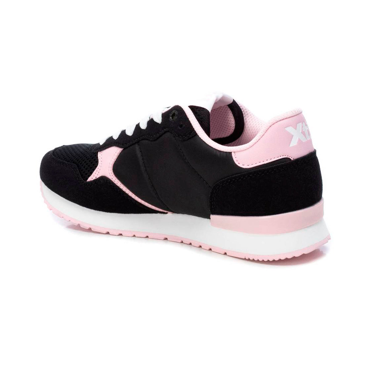 Tenis casuales para mujer color negro con diseño español, detalles rosa pastel, textiles transpirables y suela confort dv2925