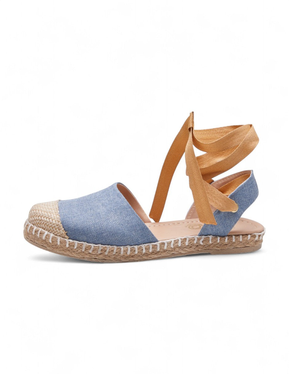 Alpargata azul denim con cintas mostaza | Espadrilles verano mujer 2025