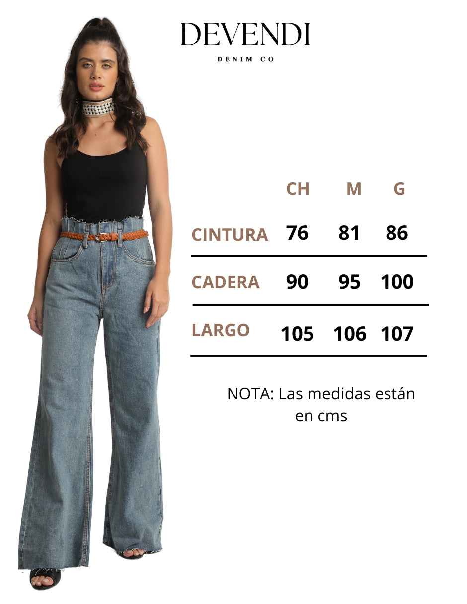 Jeans Tiro Alto con Pinzas y Cinturón Incluido, Corte Wide Leg con Bolsas Habilitadas
