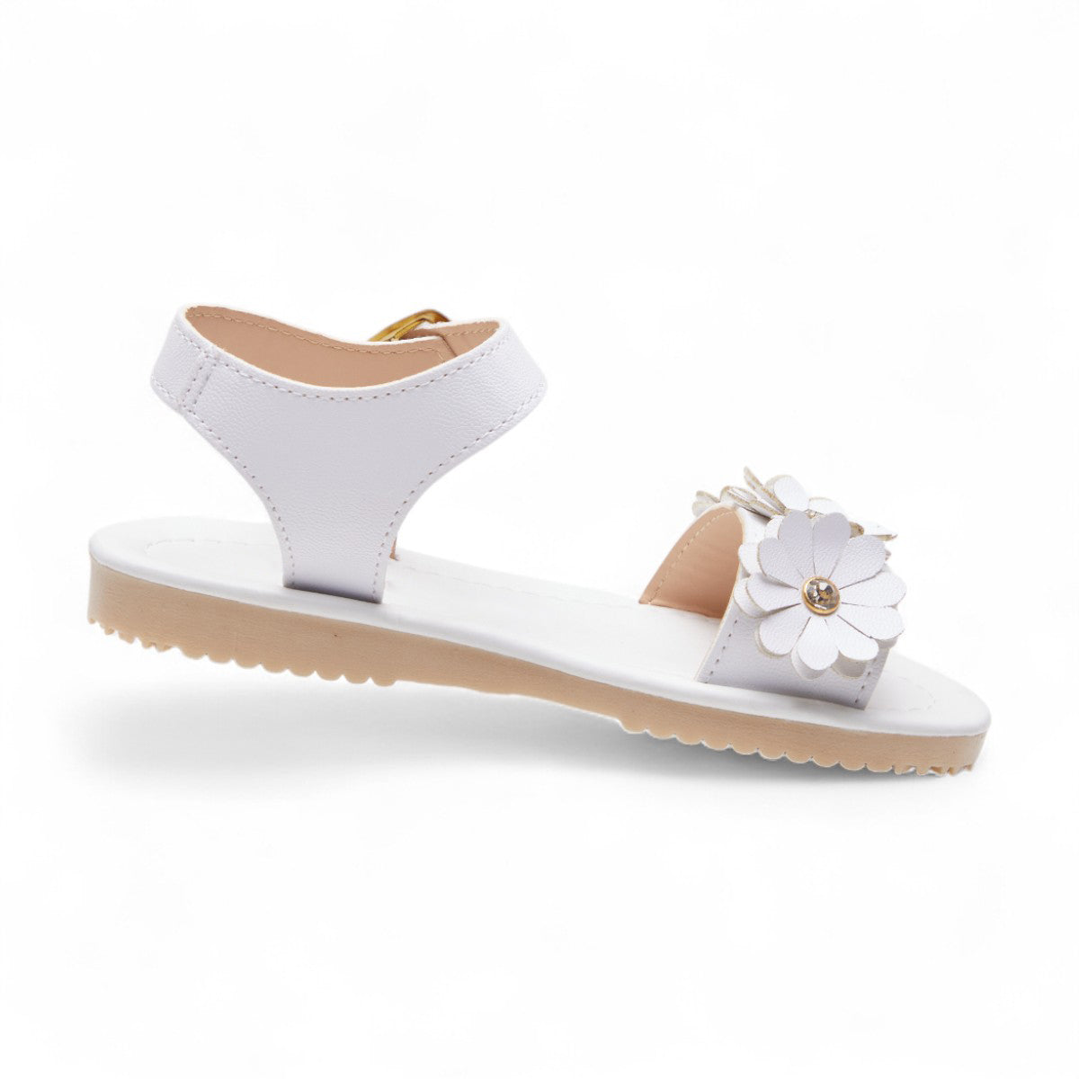 Sandalias blancas para niña con flores 3D y hebilla ajustable, diseño elegante y cómodo dv2925