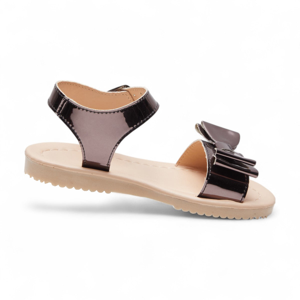 Sandalias de charol con efecto espejo para niña con moño 3D y hebilla ajustable, diseño elegante y cómodo dv2925