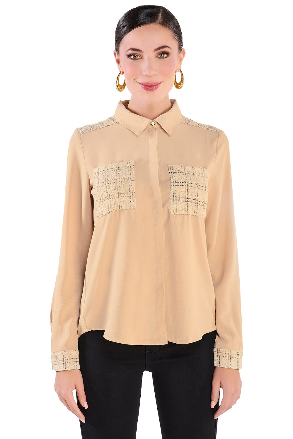 Camisa Beige Manga Larga
