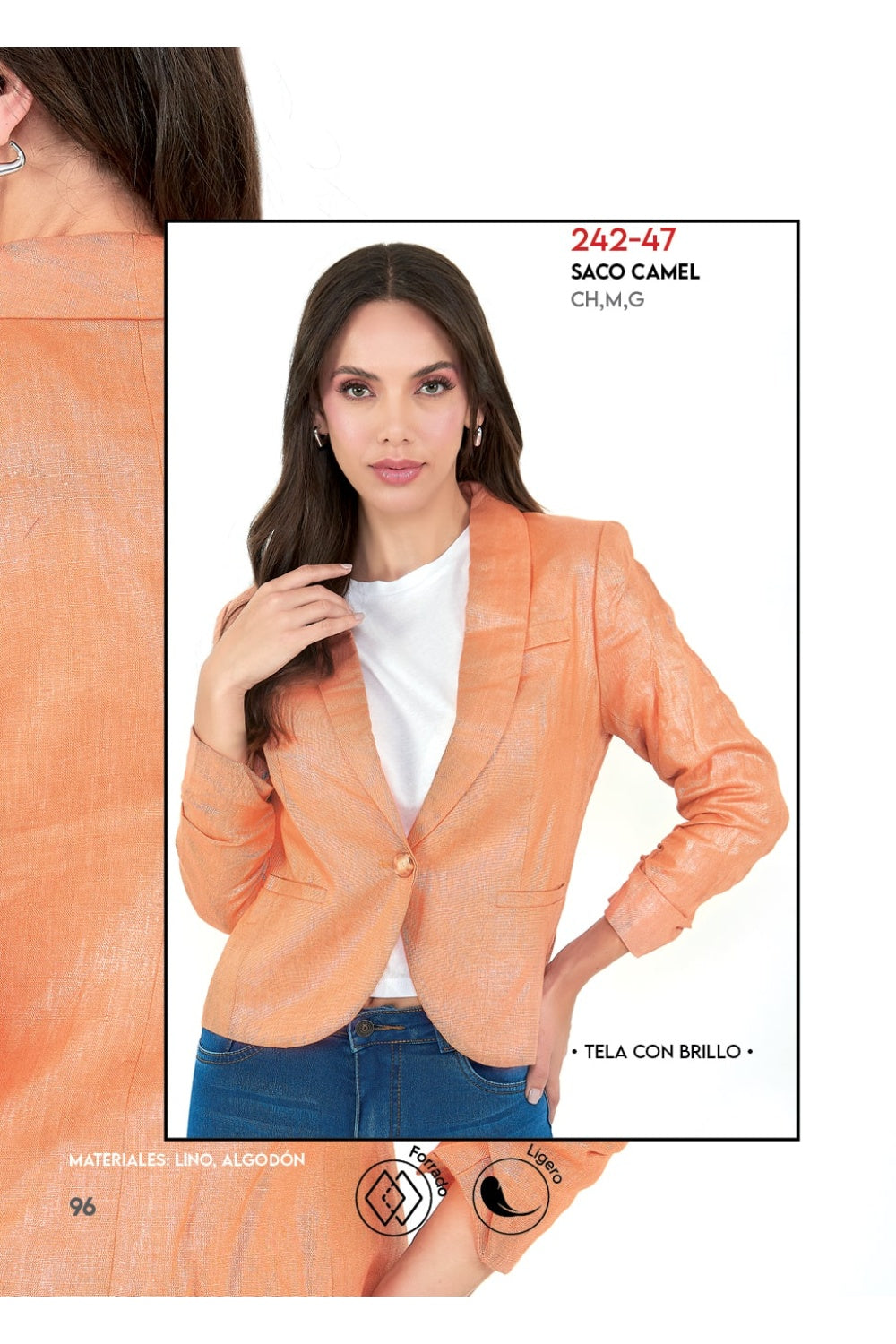 Saco Camel para Mujer Con Tela Brillosa