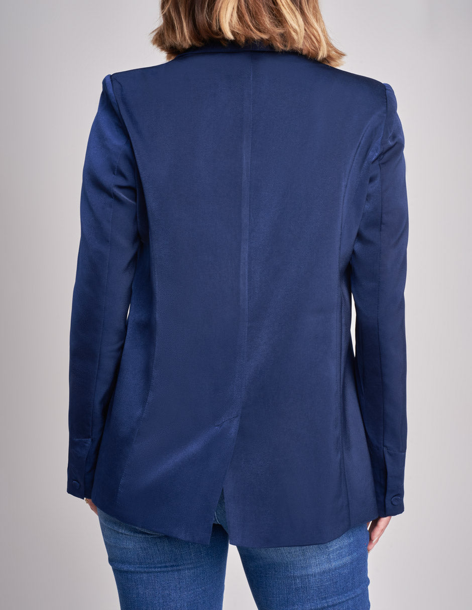 Saco Azul Marino Satinado: Elegancia en Moda Femenina