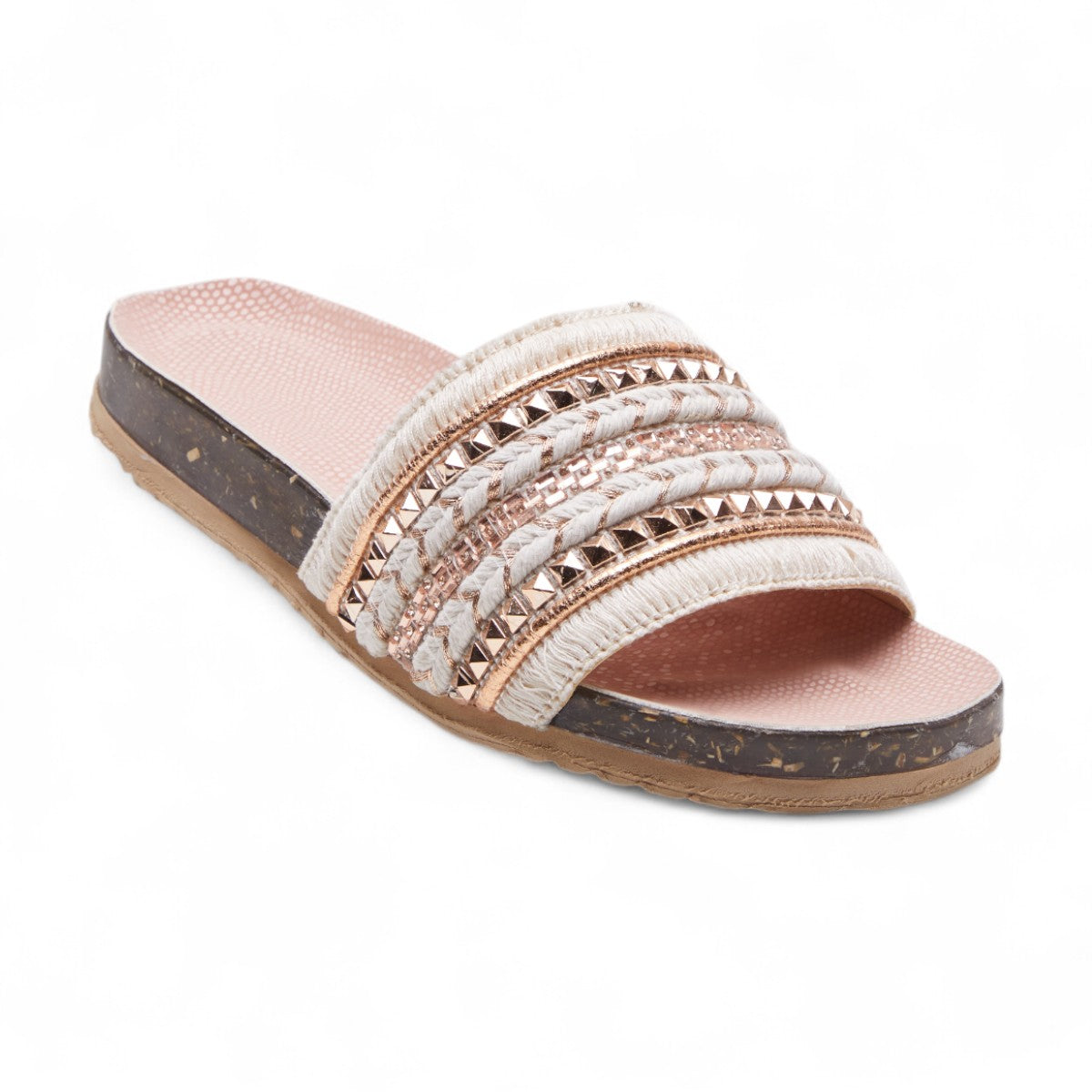 Sandalias planas bohemias para mujer con piedras decorativas, suela de EVA antiderrapante y plantilla de corcho dv2925