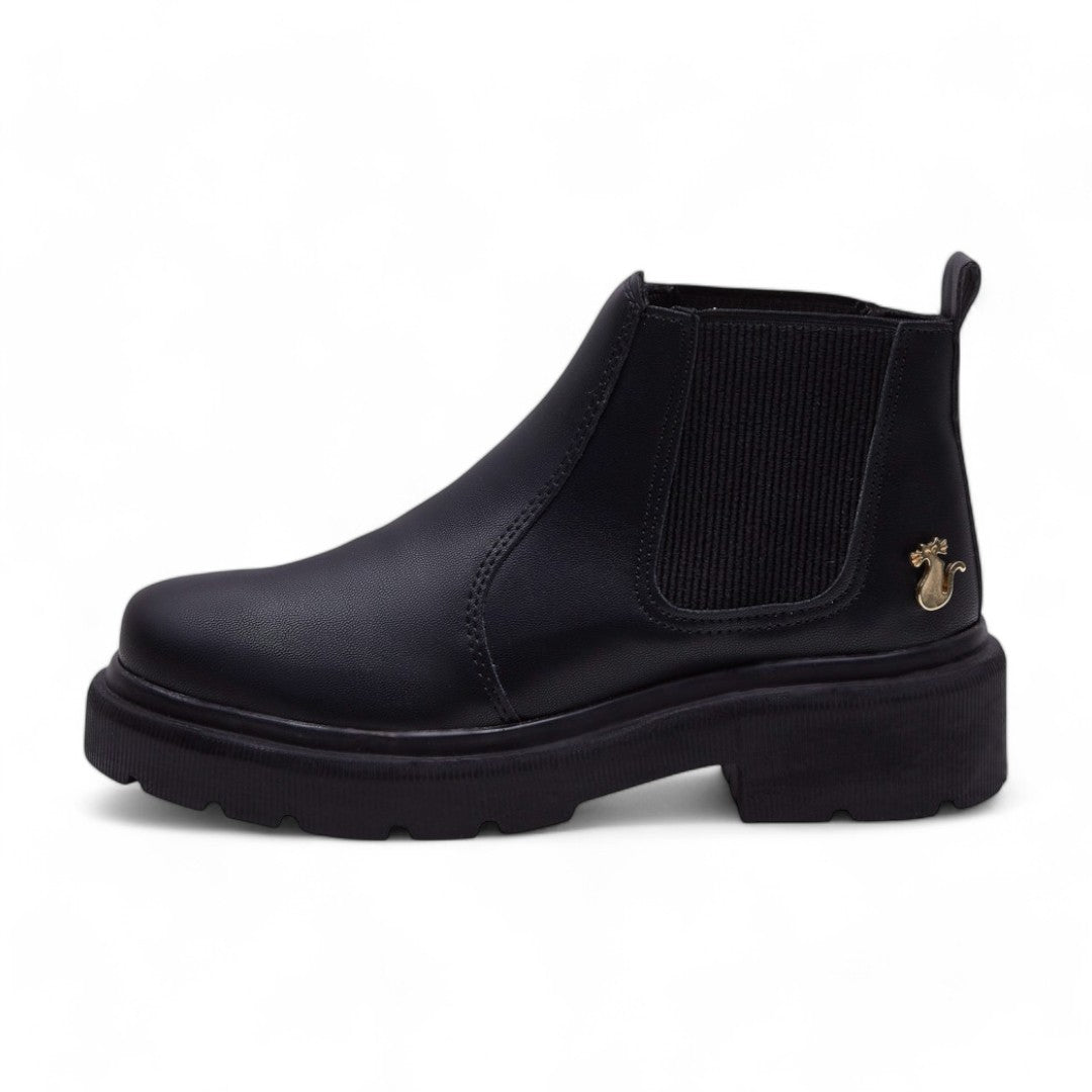 Botines Mujer Tipo Piel Negros Casuales dv2925