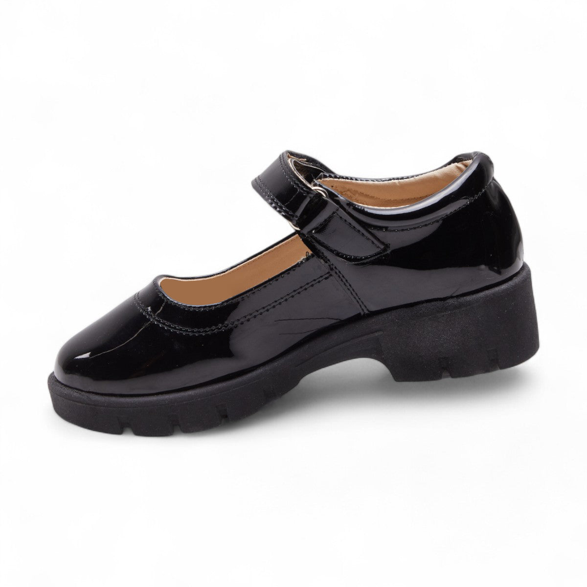 Zapatos escolares formales para niña estilo Mary Jane en charol negro con punta redonda dv2925