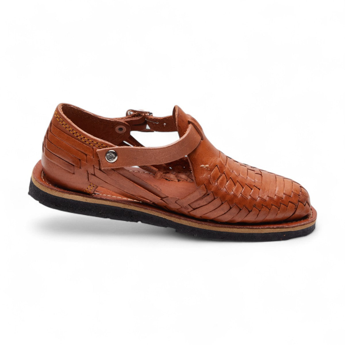 Zapatos artesanales de piel para niña con diseño tejido y hebilla ajustable, punta redonda color café dv2925