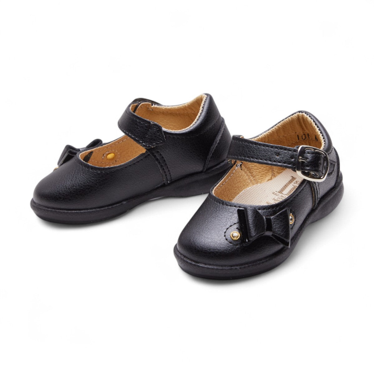 Zapatos formales para niña 100% piel con punta redonda, hebilla funcional, moño 3D decorativo y brillantes, talón cerrado y diseño elegante dv2925