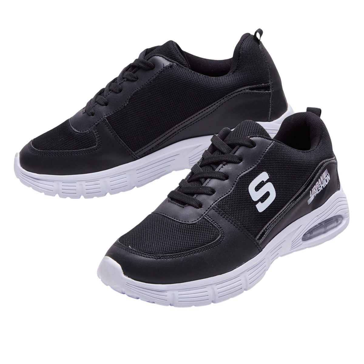 Tenis deportivos para dama de tela tejida transpirable, con detalles en material tipo piel Negro dv2925