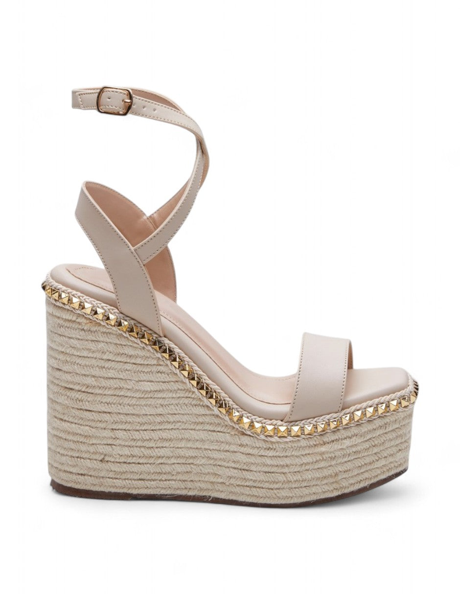 Tacones Beige de Plataforma Tejida con Estoperoles dv2925