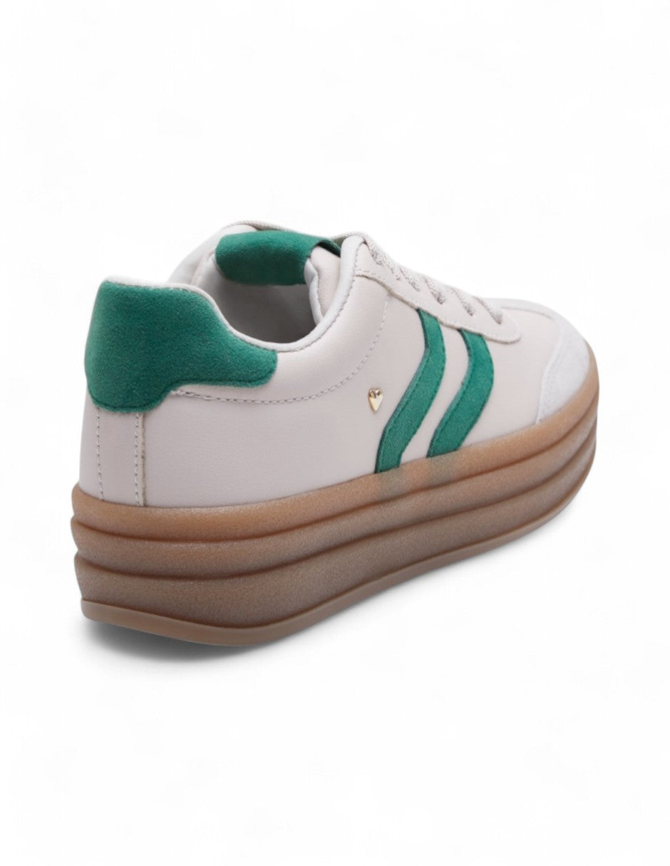 Tenis Blanco Plataforma con Líneas Verdes dv2925