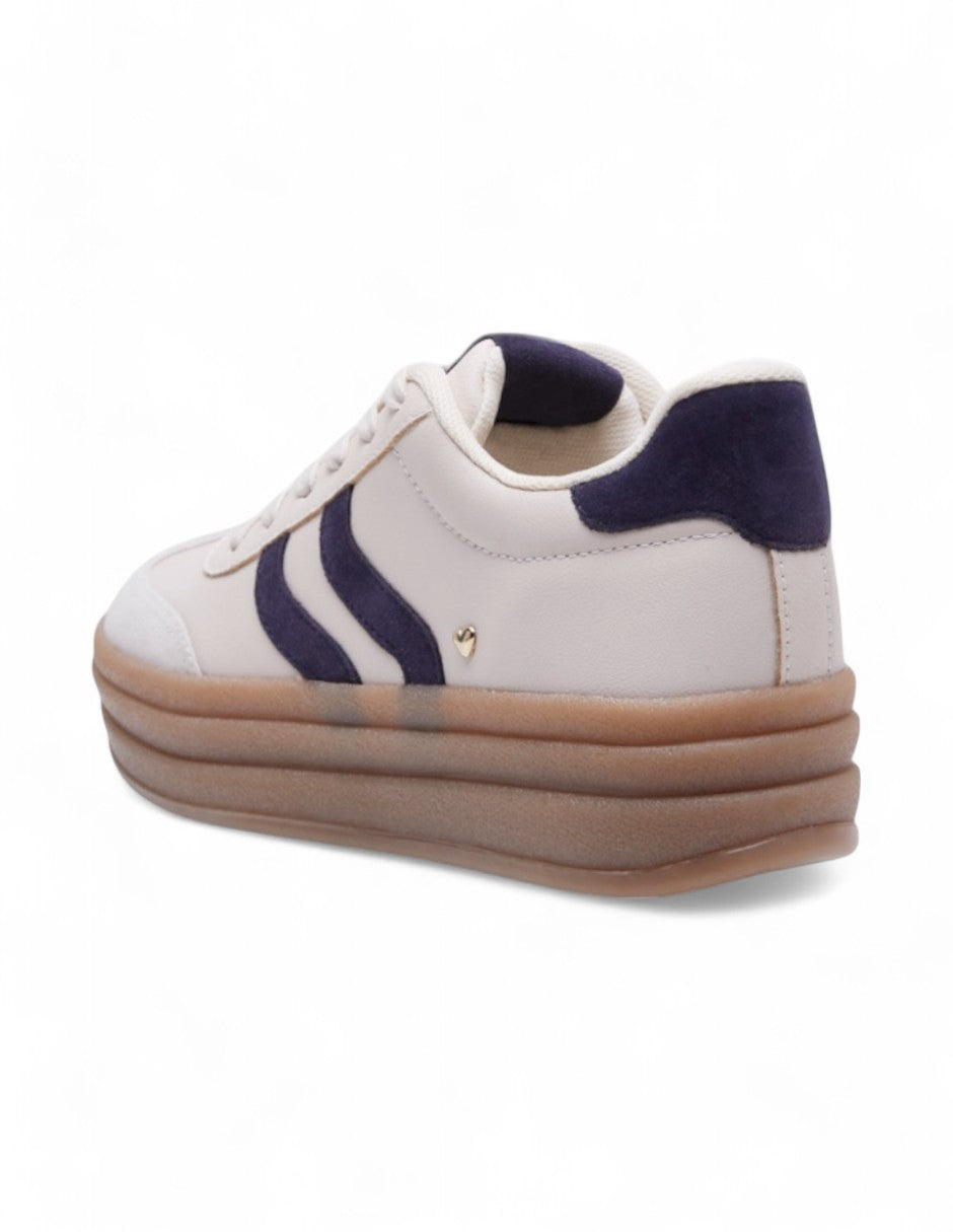 Tenis Blanco Plataforma con Líneas Azules dv2925