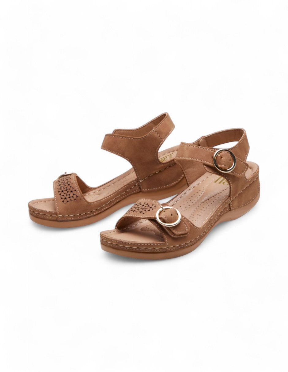 Sandalia Mujer con Herrajes Tipo Piel Suela Madera dv2925