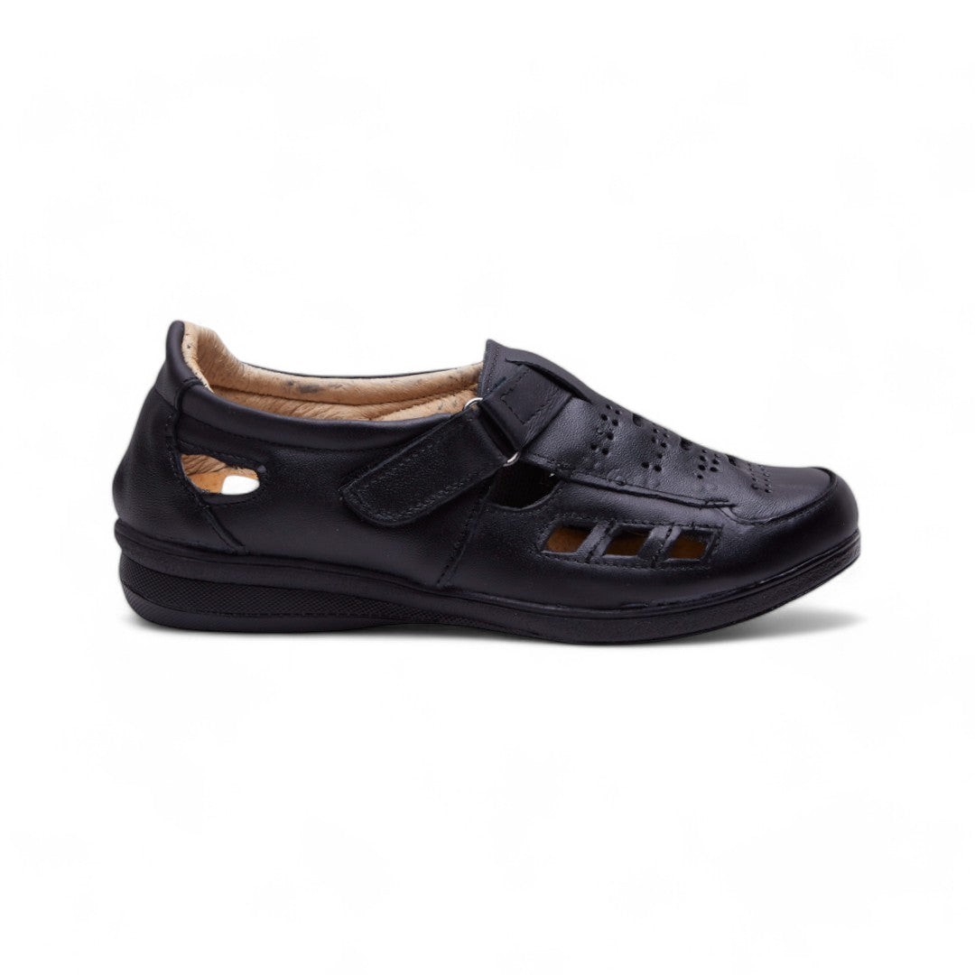 Zapato Mujer Negro Piel Aberturas Decorativas dv2925