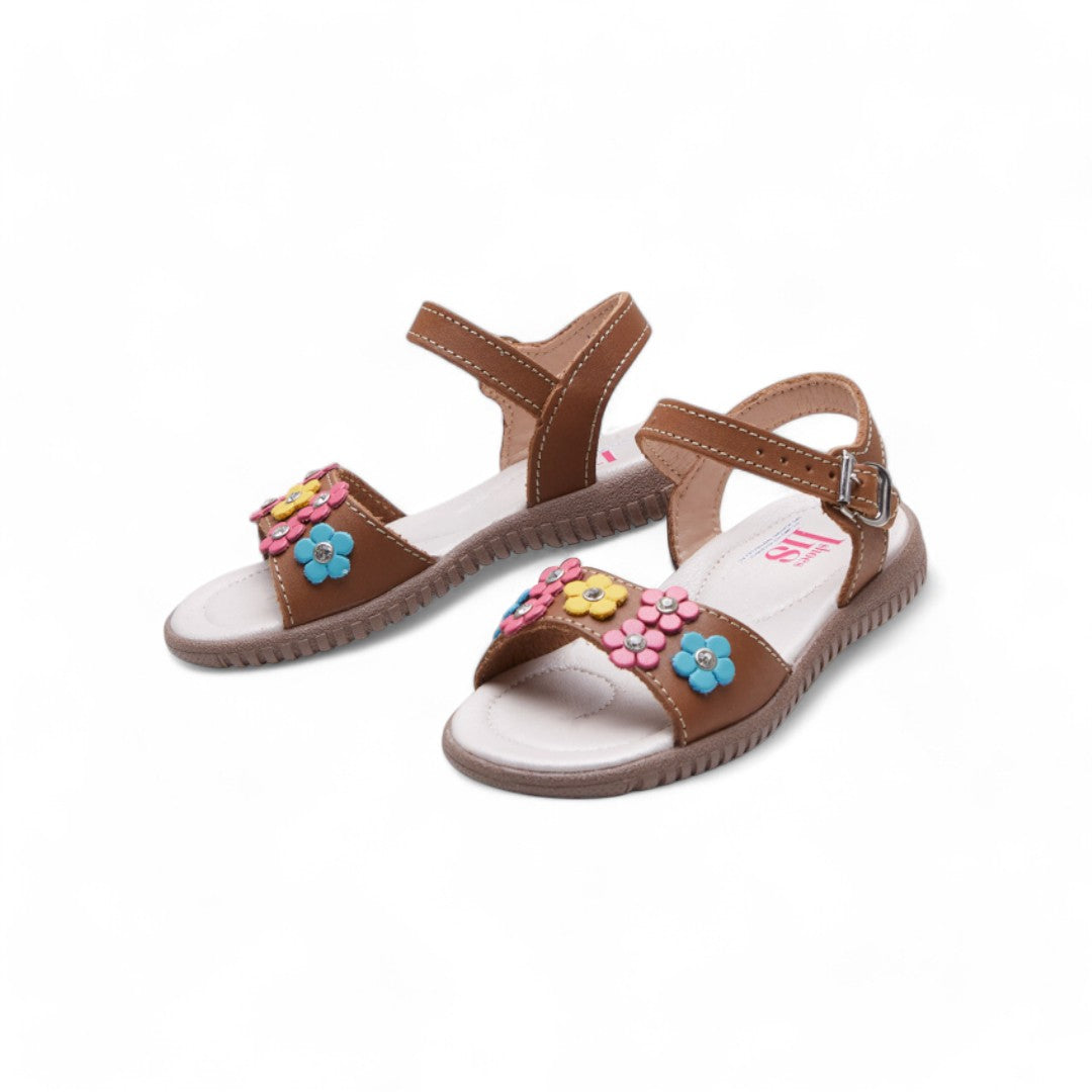 Huarache Niña Café con Flores dv2925