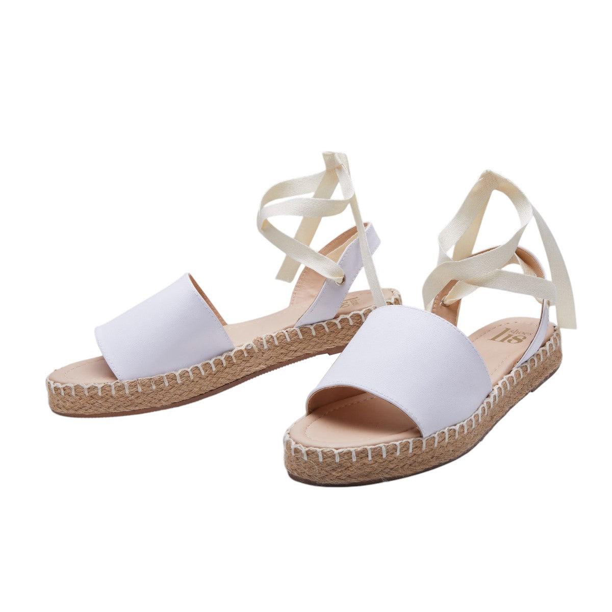 Zapatilla Plana Tipo Piel Suela Yute Tiras Cruzadas Blanco dv2925