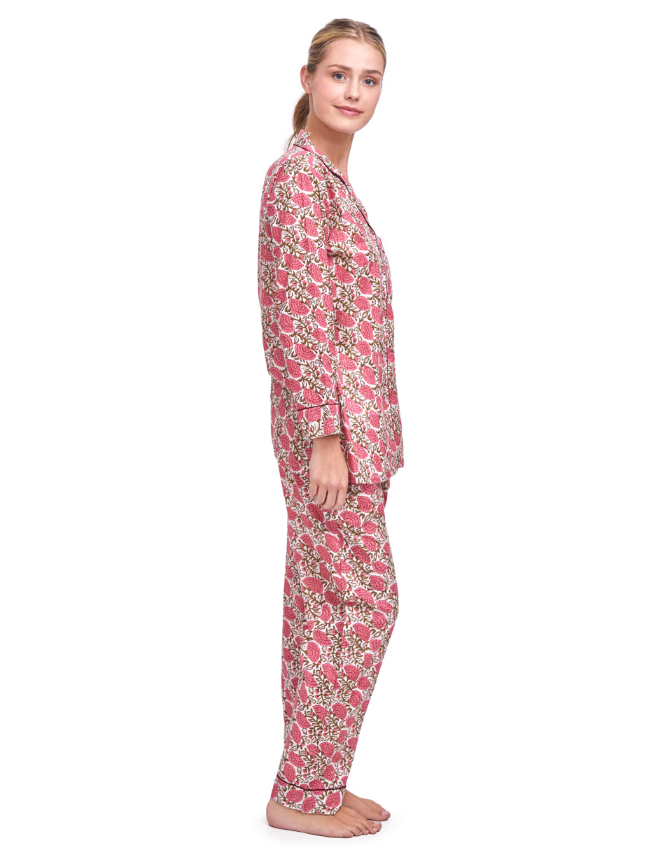 Pijama Algodón Camisa y Pantalón Mujer Estampado Rosa Floral dv2925