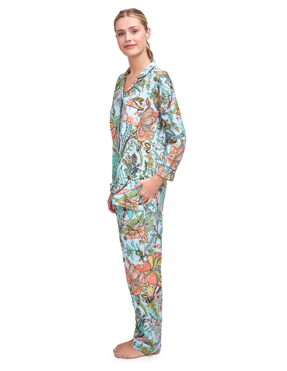 Pijama Algodón Camisa y Pantalón Mujer Estampado Color Menta dv2925
