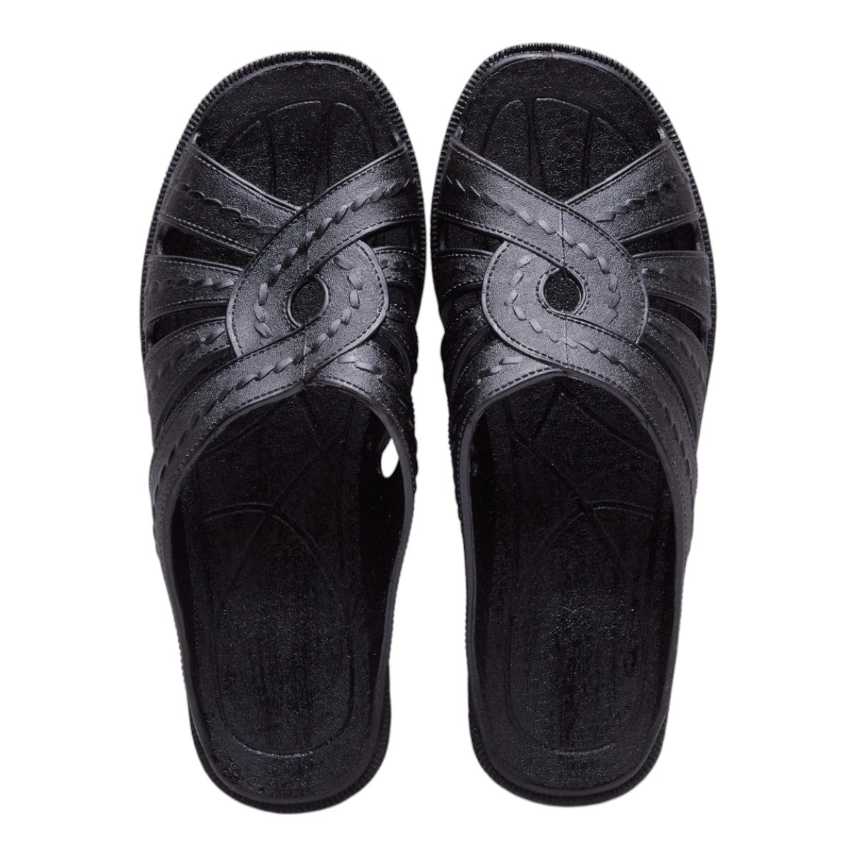 Sandalias de Metedera para Mujer Tipo Piel con Diseño Cruzado y Costuras Decorativas, Sin Talón, Punta Abierta y Tacón Bajo de 2cm Negro dv2925