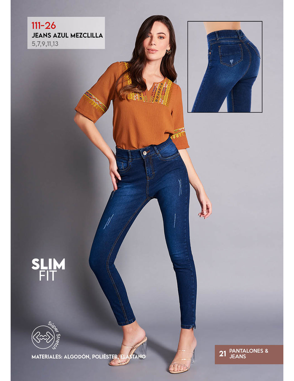 Jeans Azul Marino Stretch Con Rupturas