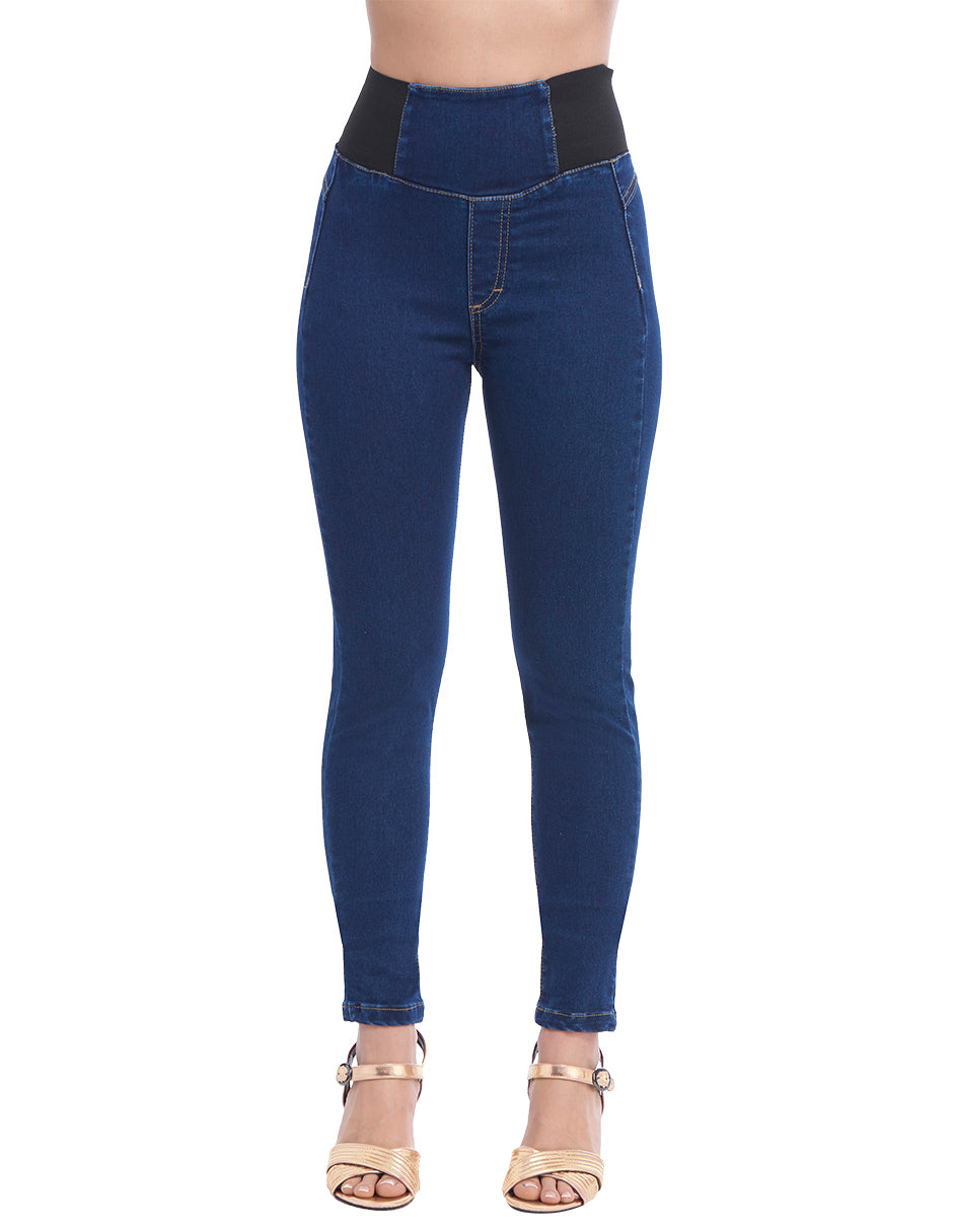 Jegging Azul Mezclilla Tiro Alto con Elástico en Cintura