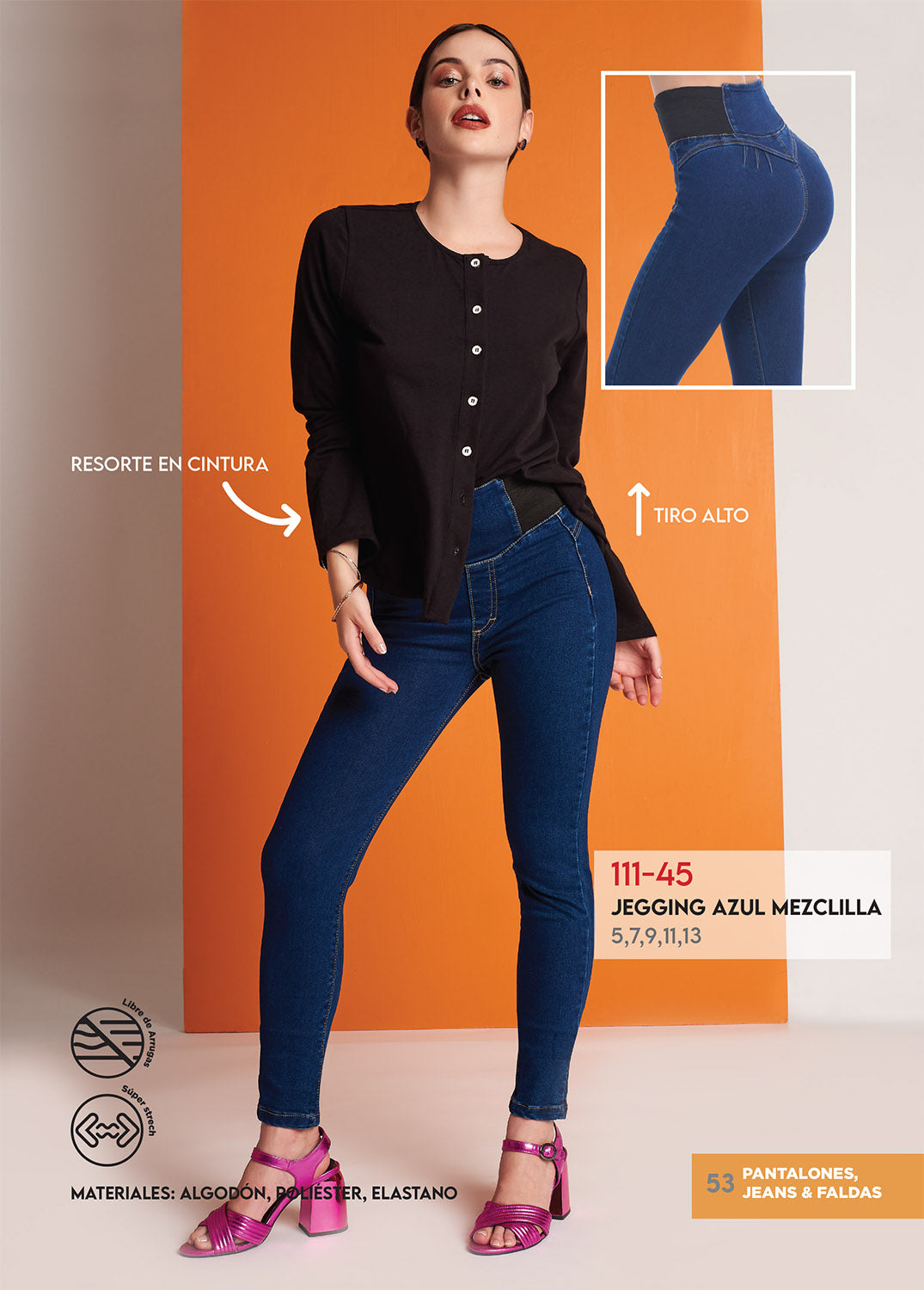 Jegging Azul Mezclilla Tiro Alto con Elástico en Cintura