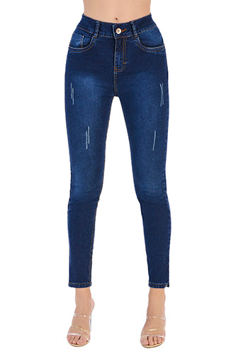 Jeans Azul Marino Stretch Con Rupturas