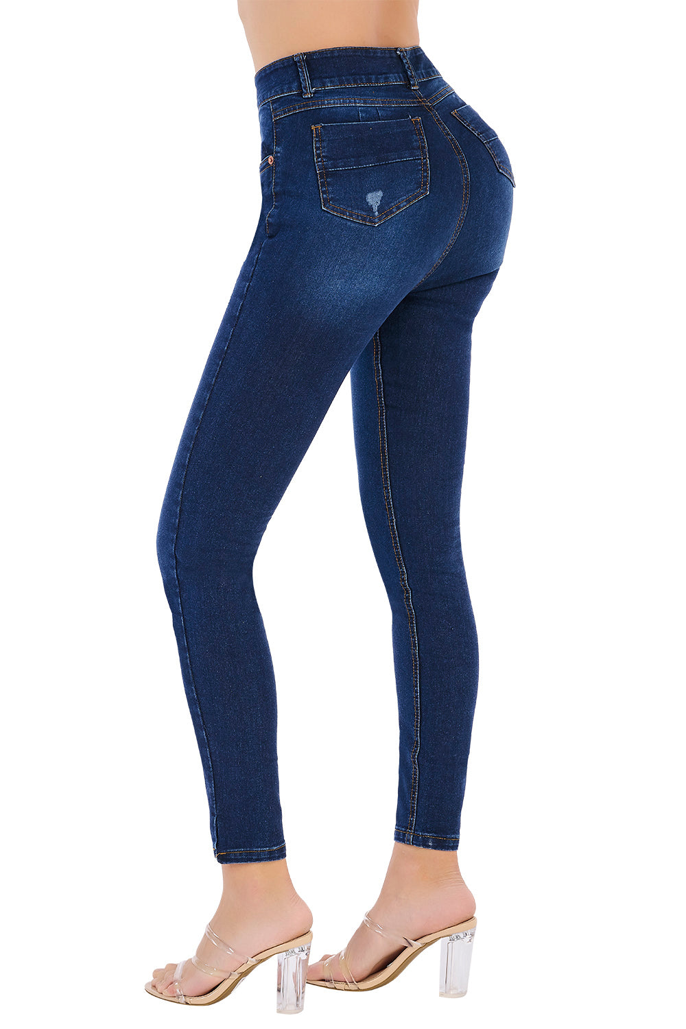 Jeans Azul Marino Stretch Con Rupturas