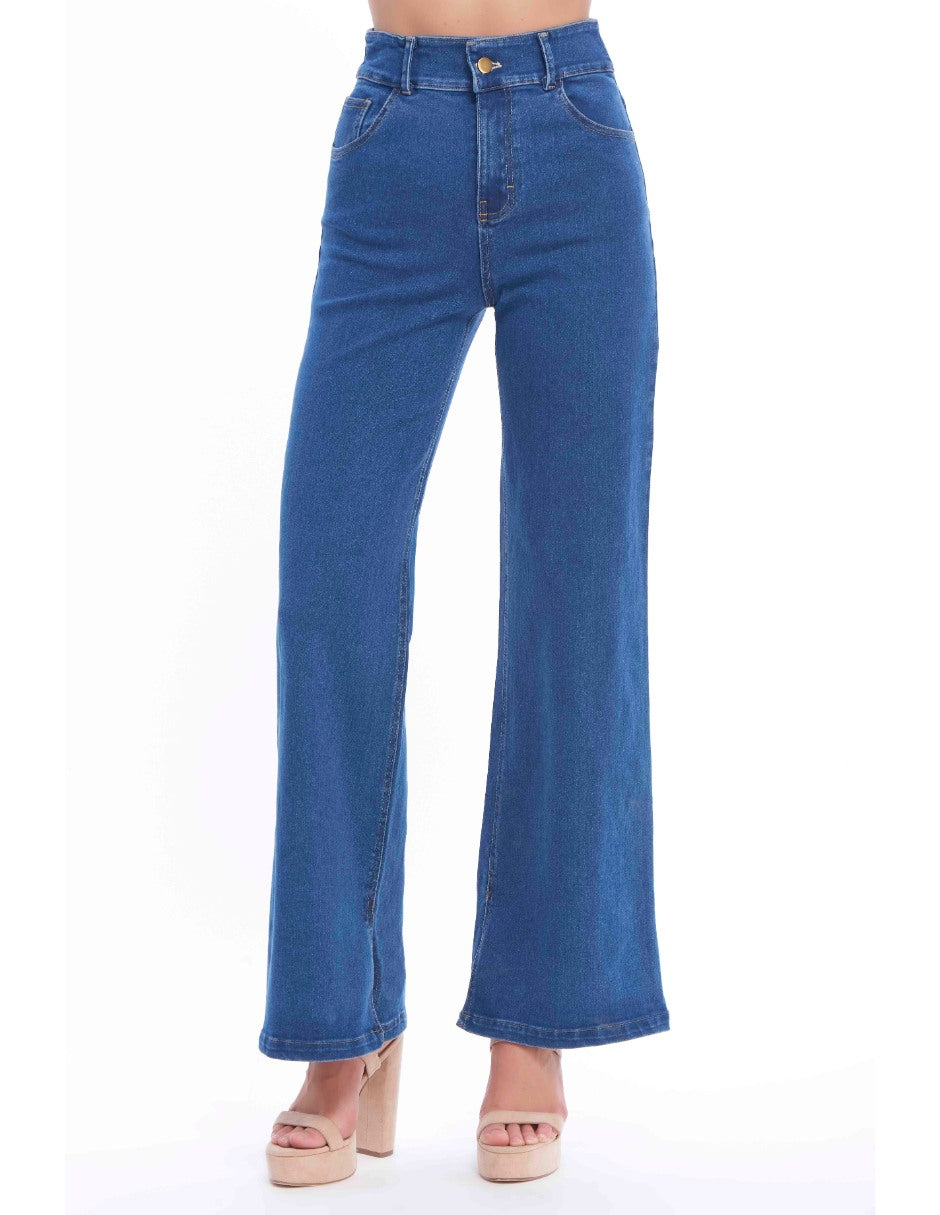 Jeans Devendi Tiro Alto Tela Stretch Corte Recto Mezclilla Premium