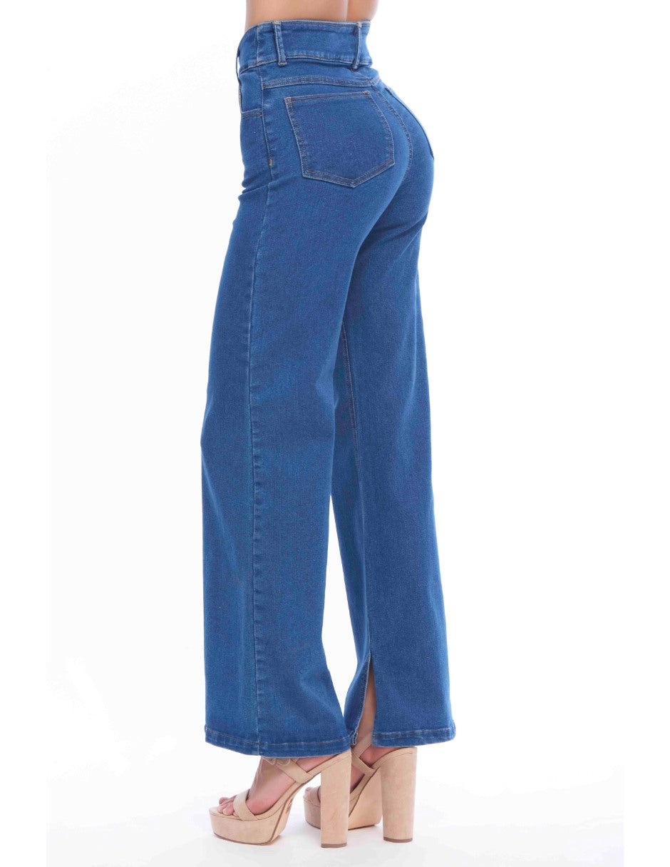 Jeans Devendi Tiro Alto Tela Stretch Corte Recto Mezclilla Premium
