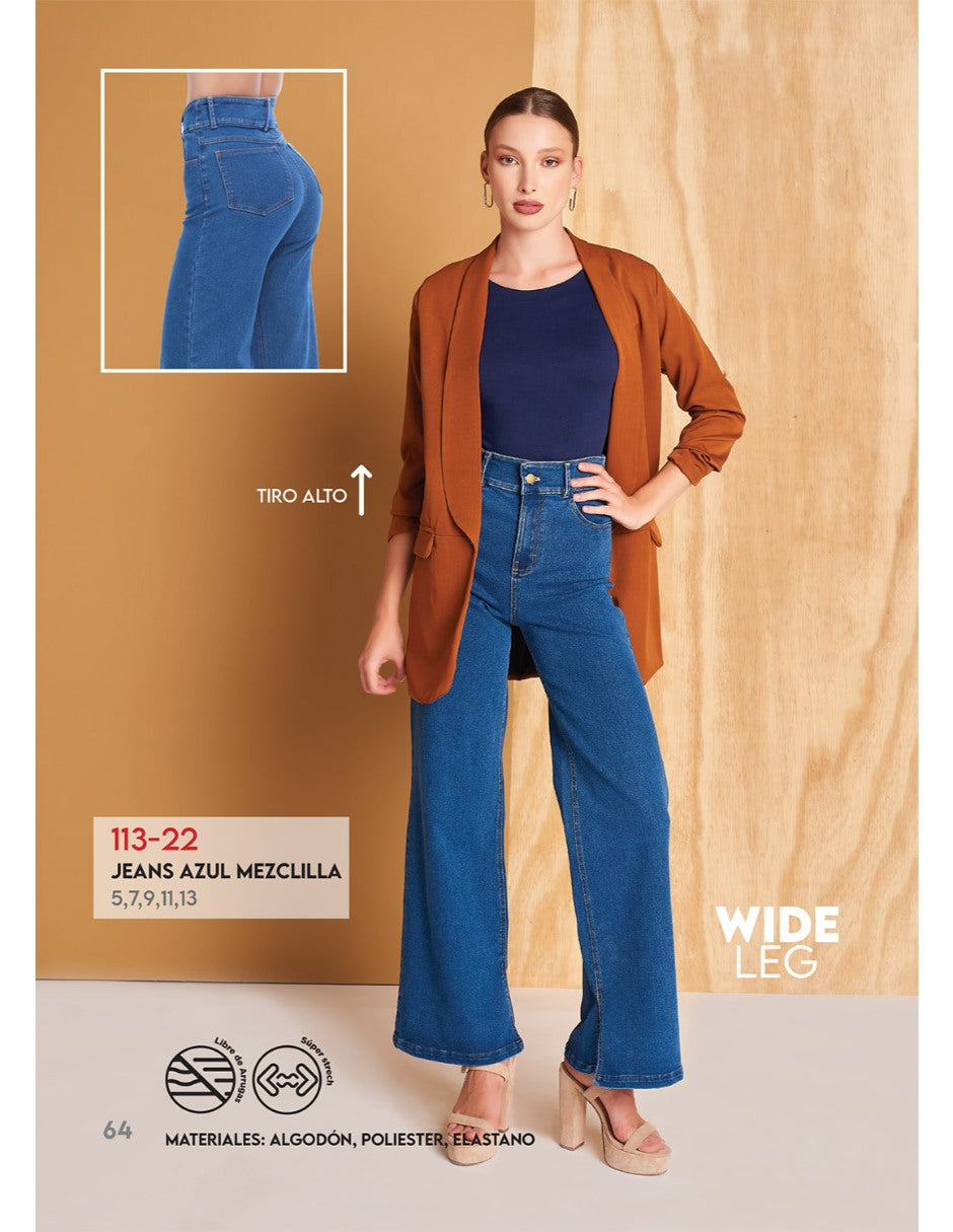 Jeans Devendi Tiro Alto Tela Stretch Corte Recto Mezclilla Premium