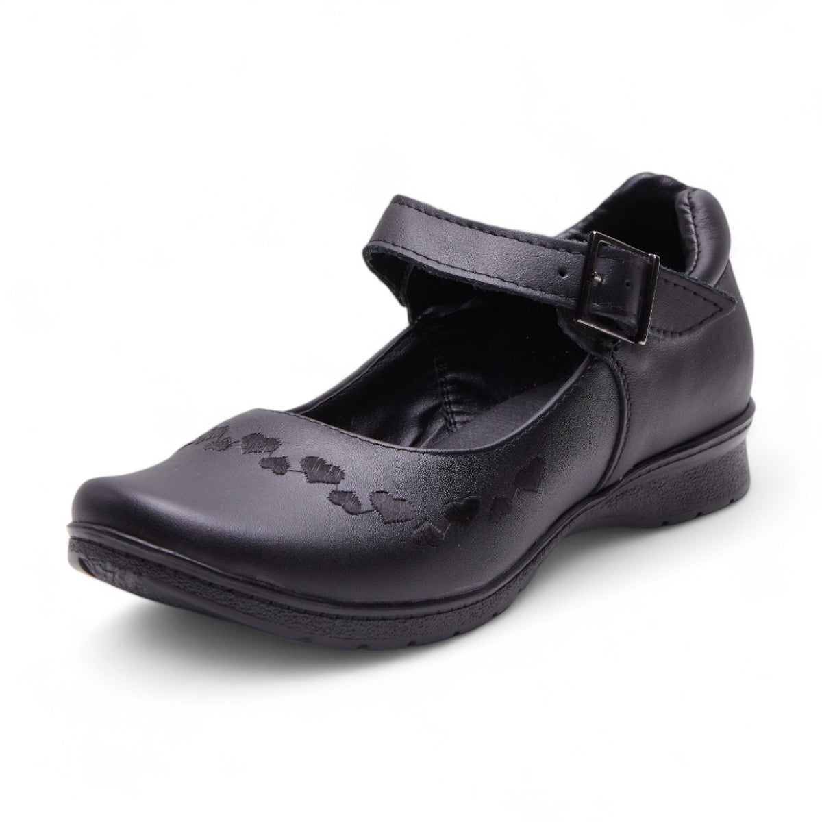 Zapatos escolares negros para niña de piel sintética con punta redonda color negro dv2925