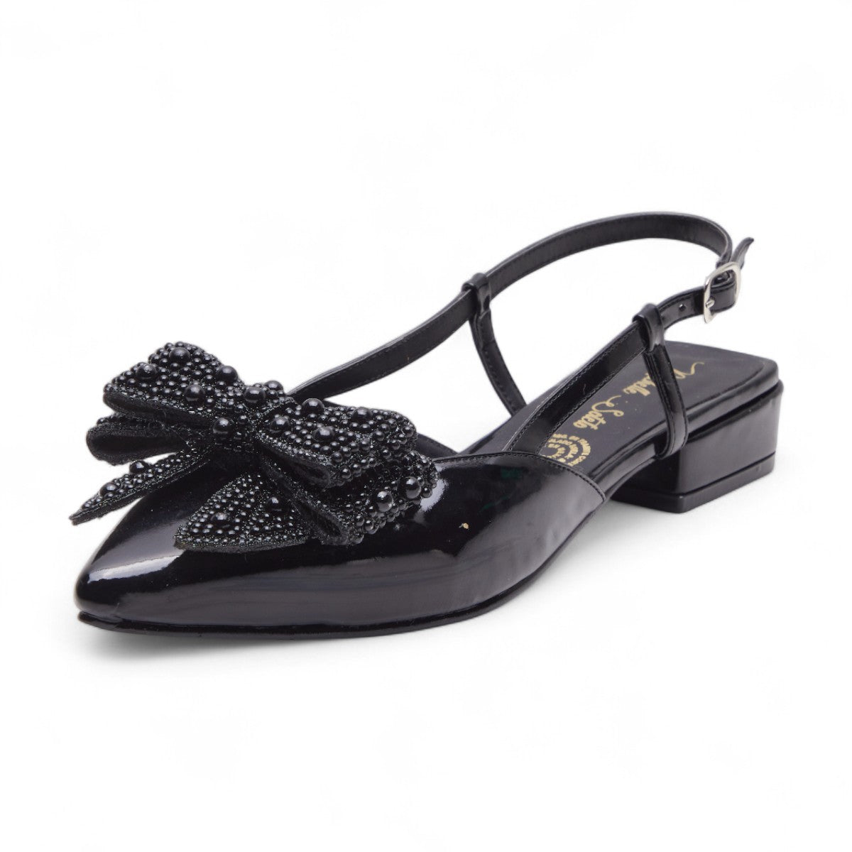 Sandalia plana negra charol con moño brillante | Zapatos elegantes mujer 2025