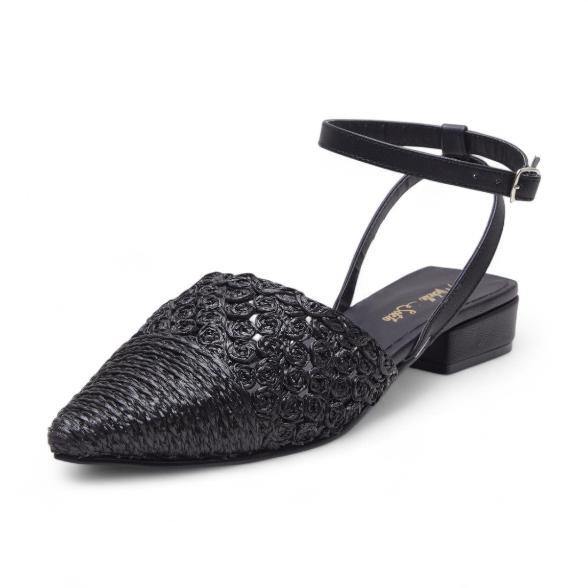 Sandalia plana negra tejida con pulsera | Flats elegantes mujer 2025