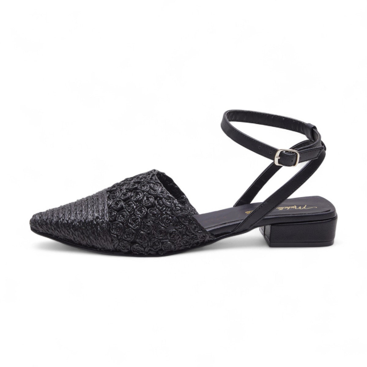 Sandalia plana negra tejida con pulsera | Flats elegantes mujer 2025