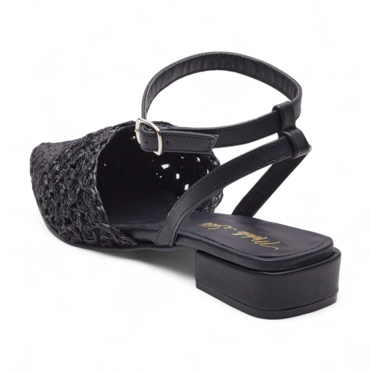 Sandalia plana negra tejida con pulsera | Flats elegantes mujer 2025