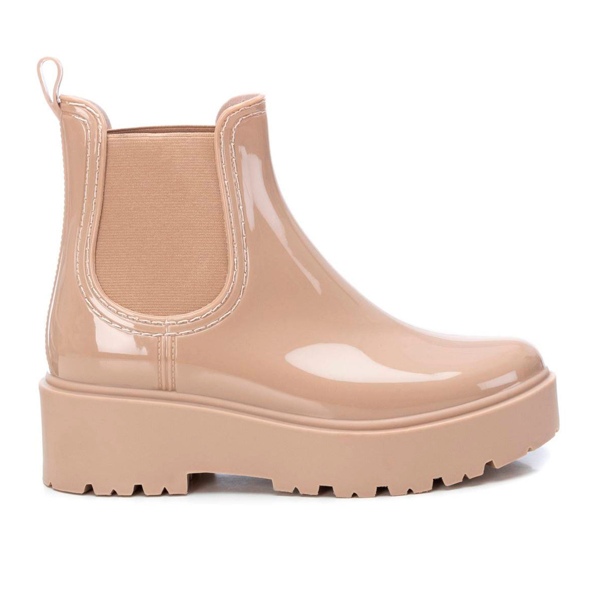 Botines casuales para mujer color beige con diseño español, punta redonda y elástico lateral, cómodos con tacón bajo dv2925