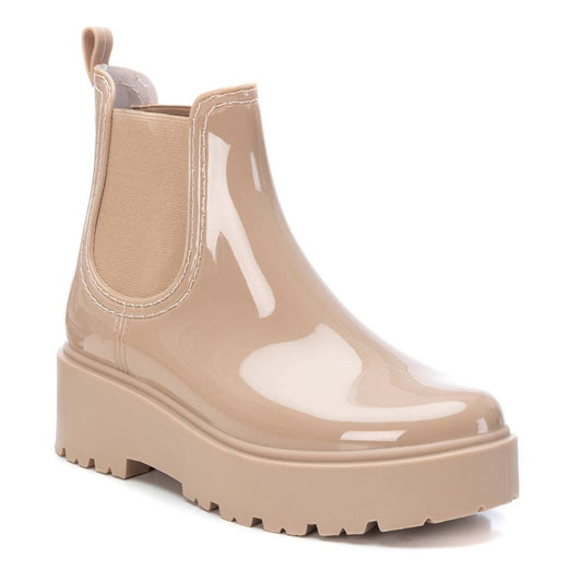 Botines casuales para mujer color beige con diseño español, punta redonda y elástico lateral, cómodos con tacón bajo dv2925