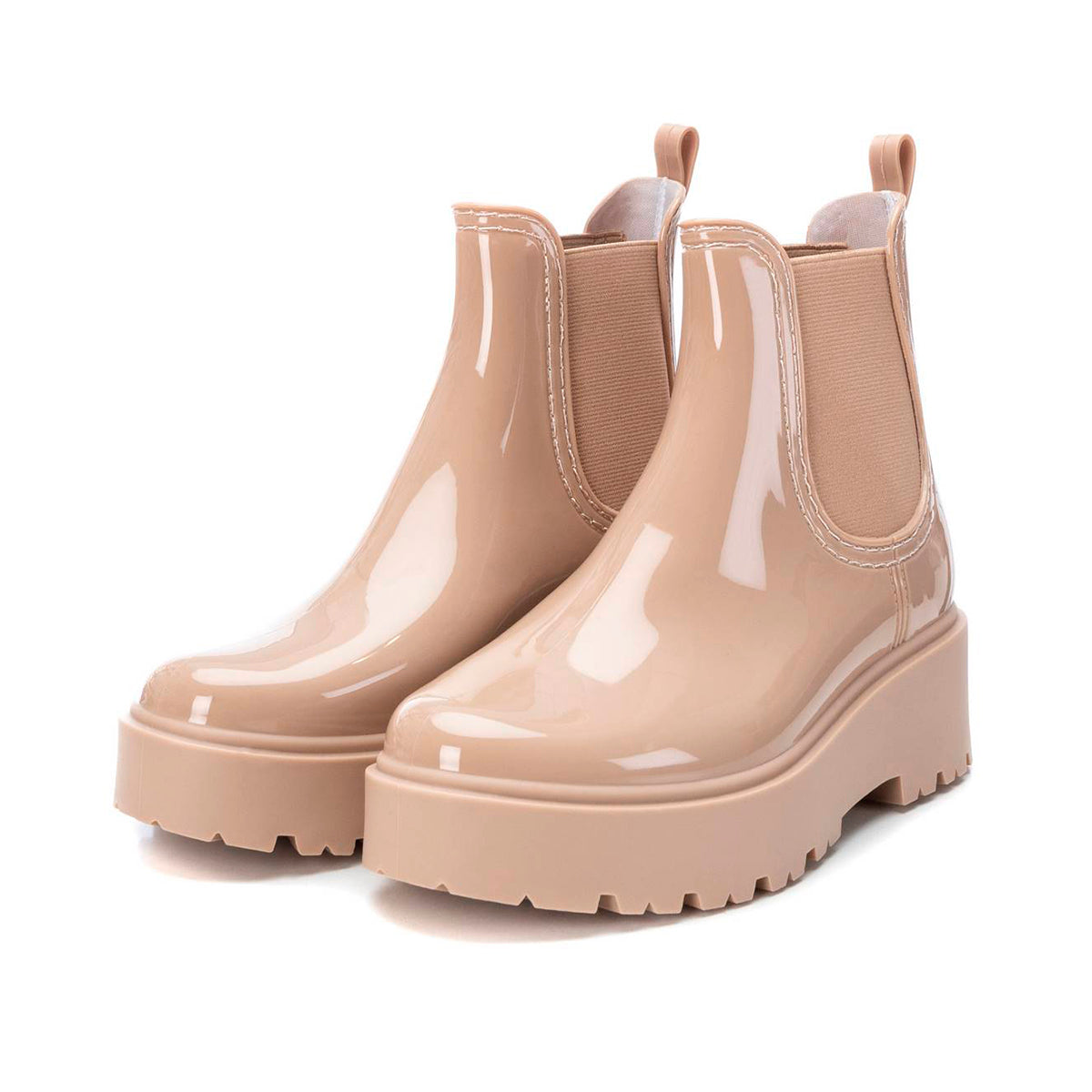 Botines casuales para mujer color beige con diseño español, punta redonda y elástico lateral, cómodos con tacón bajo dv2925