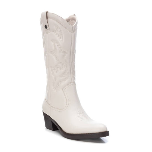 Botas vaqueras largas para mujer color blanco con diseño español, sintéticas tipo piel con costuras decorativas y tacón cómodo de 5 cm dv2925