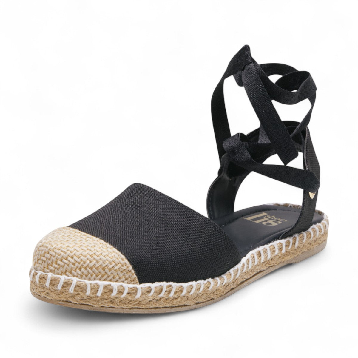 Alpargatas negras para dama con suela de yute y tiras cruzadas, diseño casual y cómodo dv2925