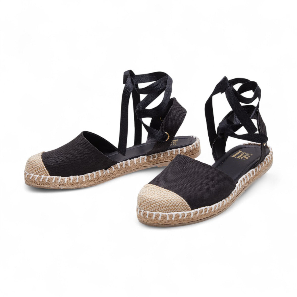 Alpargatas negras para dama con suela de yute y tiras cruzadas, diseño casual y cómodo dv2925
