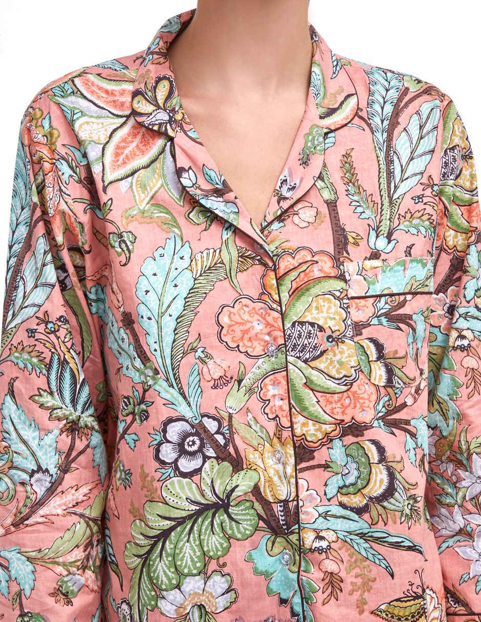 Pijama Algodón Camisa y Pantalón Mujer Estampado Color Salmón dv2925