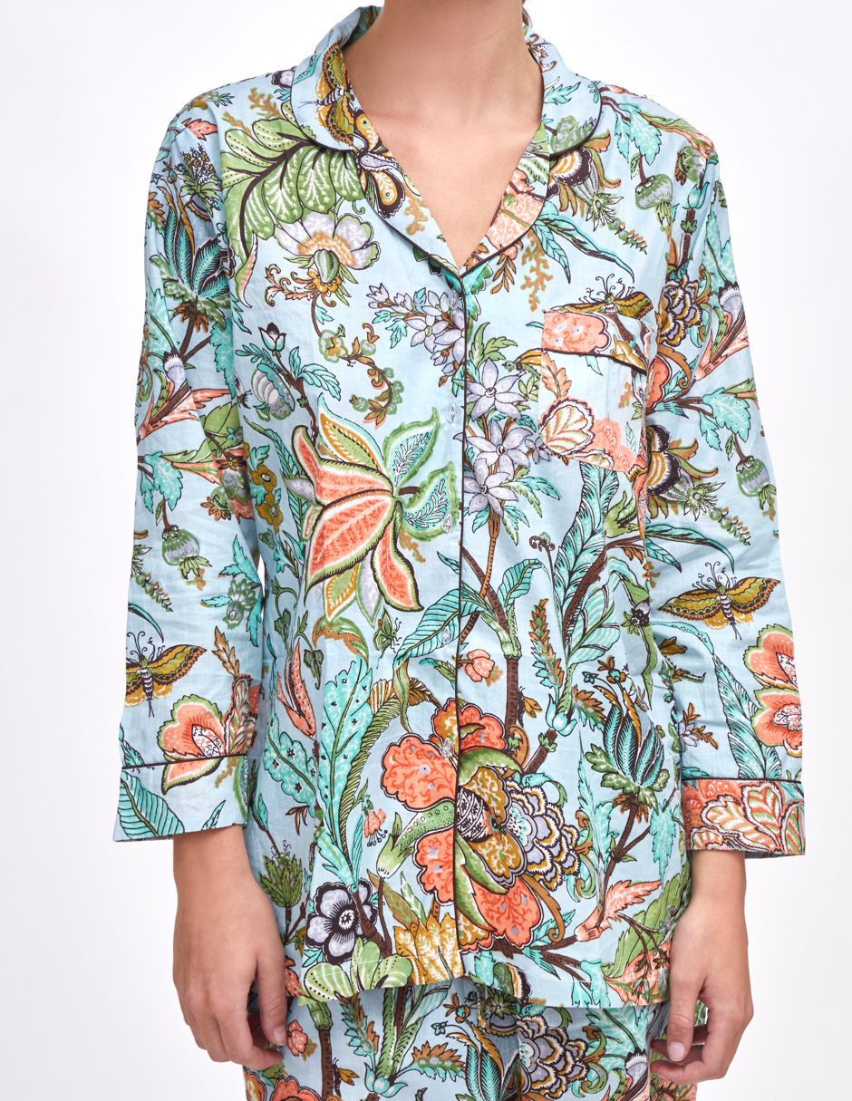 Pijama Algodón Camisa y Pantalón Mujer Estampado Color Menta dv2925