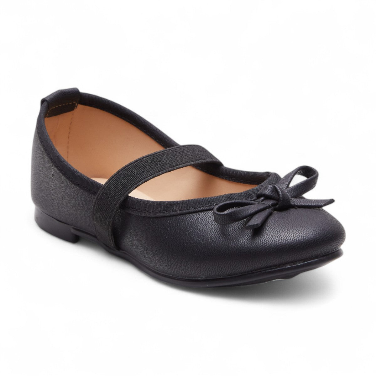 Flats negros para niña con moño decorativo y elástico en empeine, diseño cómodo y elegante dv2925