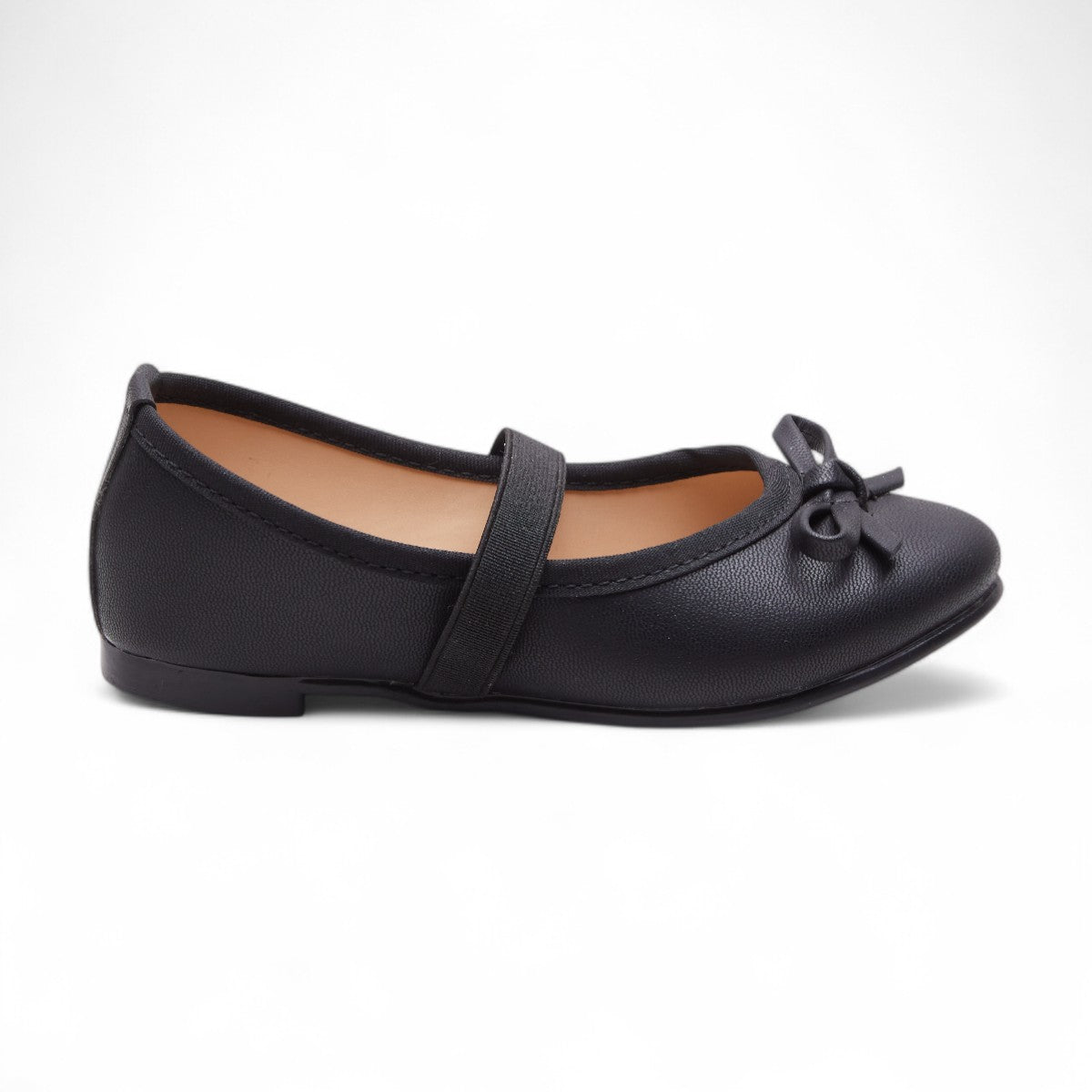 Flats negros para niña con moño decorativo y elástico en empeine, diseño cómodo y elegante dv2925