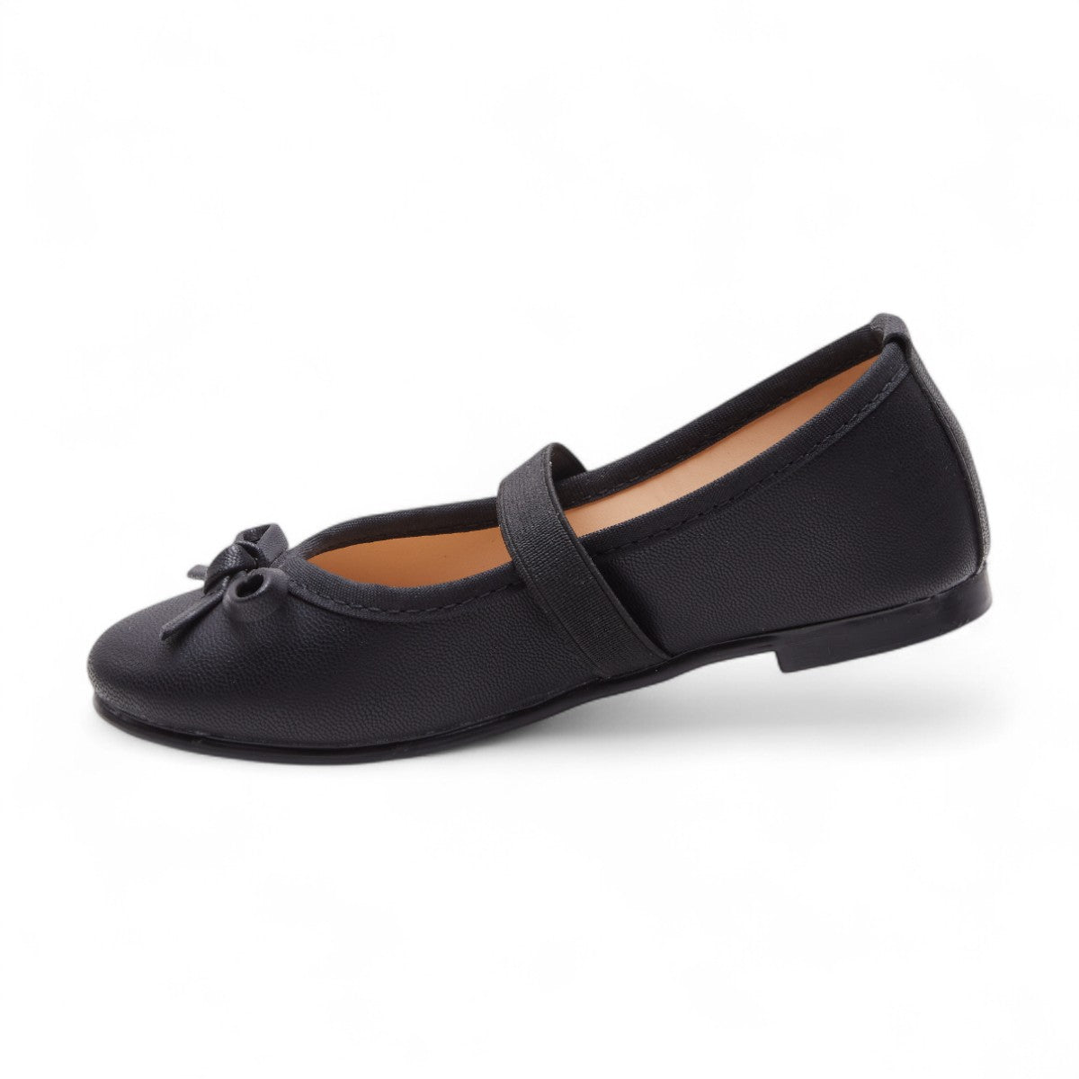 Flats negros para niña con moño decorativo y elástico en empeine, diseño cómodo y elegante dv2925