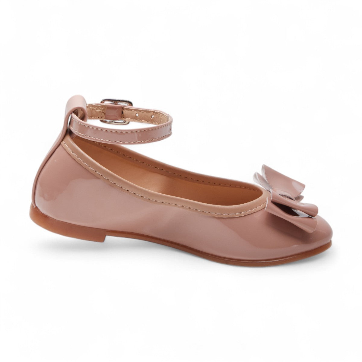 Flats beige para niña con moño decorativo y correa con hebilla, diseño elegante y cómodo dv2925